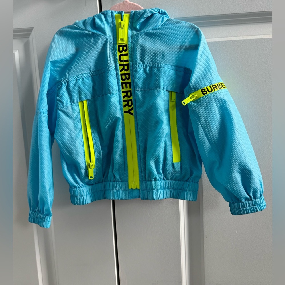 BURBERRY Boys Turquoise Telford Contrast Logo Tape Hooded Jacket, Size 18M
